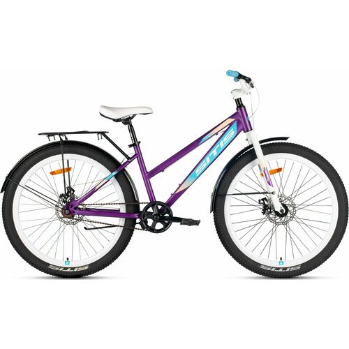 Велосипед городской SITIS ANY 26' (2024) Dark Purple-Turquoise-White, ригид, взрослый, женский, стальная рама, 1 скорость, дисковые механические тормоза, размер рамы 15', для роста 155-165 см
