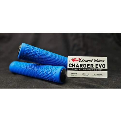 Грипсы (ручки) для руля велосипеда Lizard Skins Charger Evo Single, толщина - 32 мм, синий (Blue)