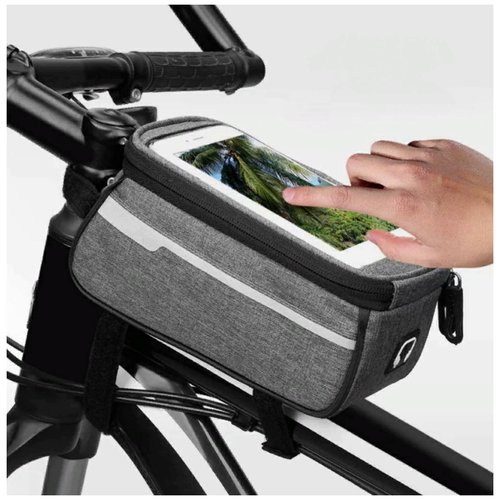 Велосипедная сумка на раму с карманом для смартфона / водонепроницаемая вело-сумка / вело-бардачок (gray)