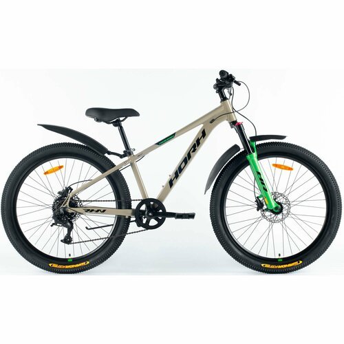 Велосипед горный HORH ROHAN RHD 6.1 26' (2024), хардтейл, детский, для мальчиков, алюминиевая рама, 8 скоростей, дисковые гидравлические тормоза, цвет Taupe-Black-Green, бежевый/черный/зеленый цвет, размер рамы 13,5', для роста 150-160 см