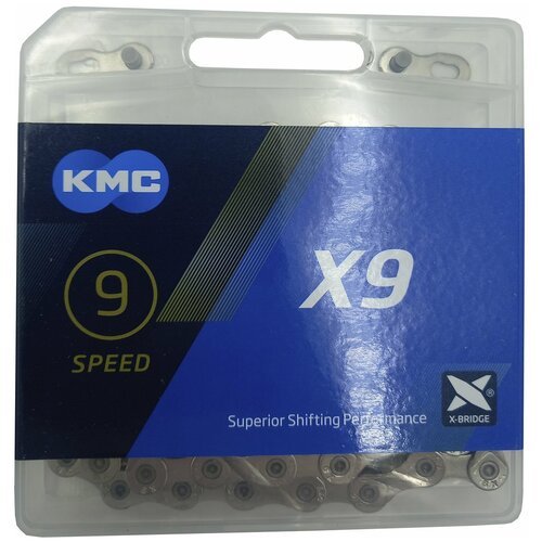 Цепь велосипедная KMC X9 Silver, на 9 звезд /27 скоростей, 114 звеньев, 1/2 x 11/128 , серая