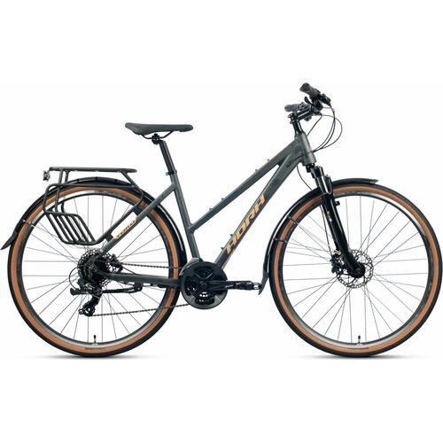 Велосипед городской HORH YOKO 700C' (2023), хардтейл, взрослый, женский, алюминиевая рама, оборудование Shimano Altus, 24 скорости, дисковые гидравлические тормоза, цвет Dark Grey-Beige, серый/бежевый цвет, размер рамы 47 см, для роста 155-165 см
