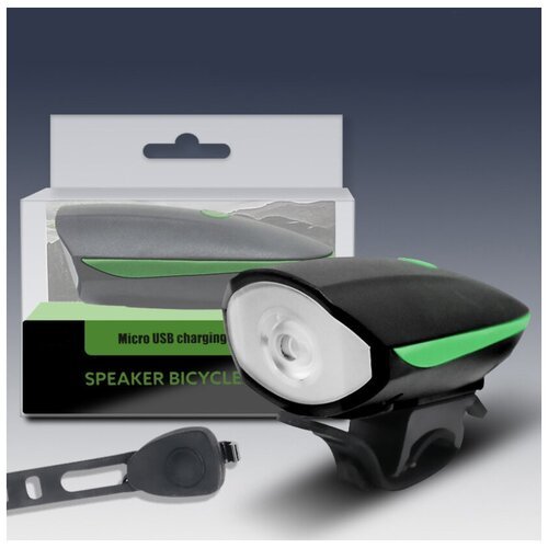 Аккумуляторный велосипедный фонарь с мощной сиреной, 5 режимов звука, влагозащищенный. Bf, 7588-B, зеленый