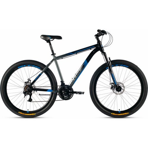 Велосипед горный SITIS CROSSER SCR27,5MD 27,5' (2024), хардтейл, взрослый, мужской, алюминиевая рама, 21 скорость, дисковые механические тормоза, цвет Black-Grey-Blue, черный/серый/синий цвет, размер рамы 17', для роста 170-180 см