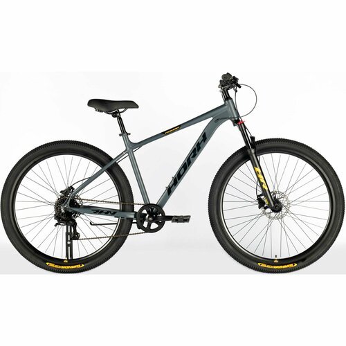 Велосипед горный HORH ROHAN RHD 9.1 29' (2024), хардтейл, взрослый, мужской, алюминиевая рама, 8 скоростей, дисковые гидравлические тормоза, цвет Dark Grey-Black-Yellow, серый/черный/желтый цвет, размер рамы 21', для роста 185-195 см
