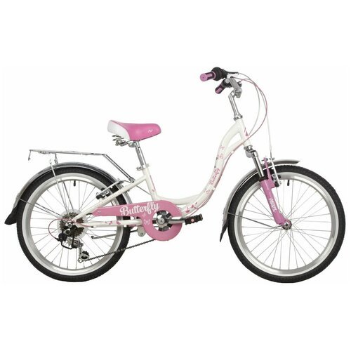 Велосипед для подростков NOVATRACK 20SH6V.BUTTERFLY.PN22 белый-розовый