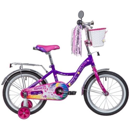 Велосипед 16', LITTLE GIRLZZ, фиолетовый, тормоз нож., пер.корзина, зеркало, крылья и багажник