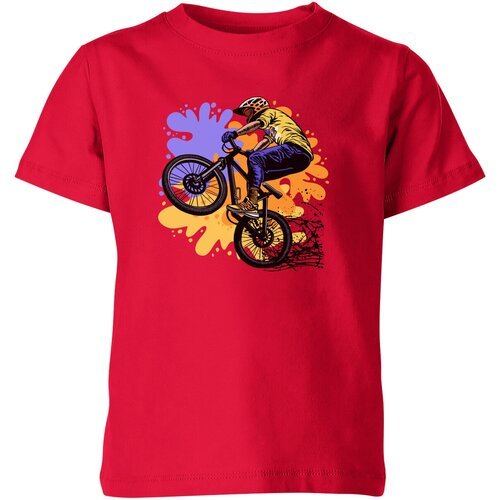 Детская футболка «Велосипедист, горный велосипед, mountain bike» (104, красный)