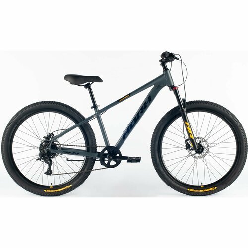 Велосипед горный HORH ROHAN RHD 7.1 27.5' (2024), хардтейл, взрослый, мужской, алюминиевая рама, 8 скоростей, дисковые гидравлические тормоза, цвет Dark Grey-Black-Yellow, темно-серый/черный/жёлтый цвет, размер рамы 17', для роста 170-180 см