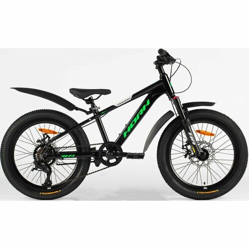 Велосипед HORH ROHAN RMD 2.0 20' (2024) Black-Green-White, детский для мальчиков, алюминий, 7 скоростей, дисковые механические, колеса 20, рост 120-135 см