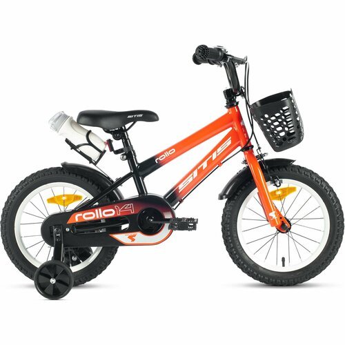 Велосипед Sitis Rollo 14' (2024) детский для мальчиков, стальная рама с барабанными тормозами, 1 скорость, для роста 95-110 см, цвет Orange-Black
