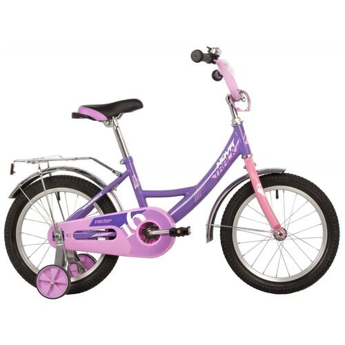 Велосипед NOVATRACK 16' VECTOR фиолетовый, тормоз нож, крылья и багажник хром, полная защ. цепи