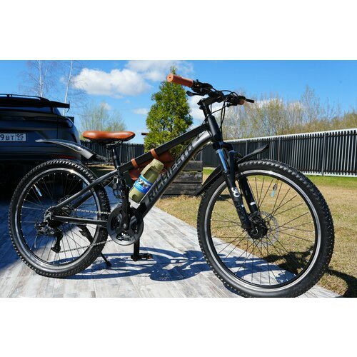 Велосипед RICHIESTO 24' Алюминиевая рама 14' Горный Для детей и подростков Спортивный Универсальный, черный с коричневым матовый