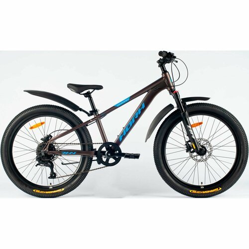 Велосипед HORH ROHAN RHD 4.1 24' (2024) Brown-Blue-Black, подростковый для мальчиков, алюминий, 8 скоростей, дисковые гидравлические тормоза, размер рамы 12, рост 130-145 см