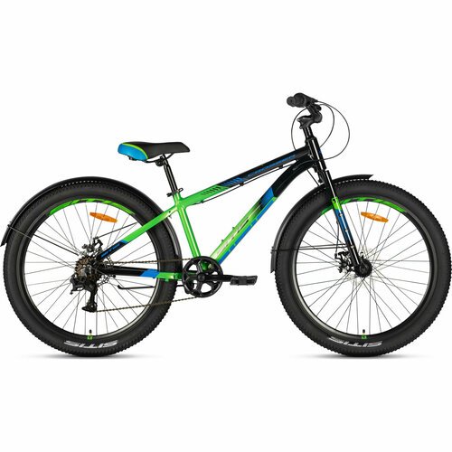 Велосипед горный SITIS CROSSER Rigid SCR26MD 26' (2024), хардтейл, ригид, детский, для мальчиков, алюминиевая рама, 7 скоростей, дисковые механические тормоза, цвет Black-Green-Navy, черный/зеленый/синий цвет, размер рамы 13,5', для роста 150-160 см
