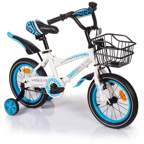 Велосипед детский с тренировочными колесами Mobile Kid Slender, 14 дюймов, бело-голубой