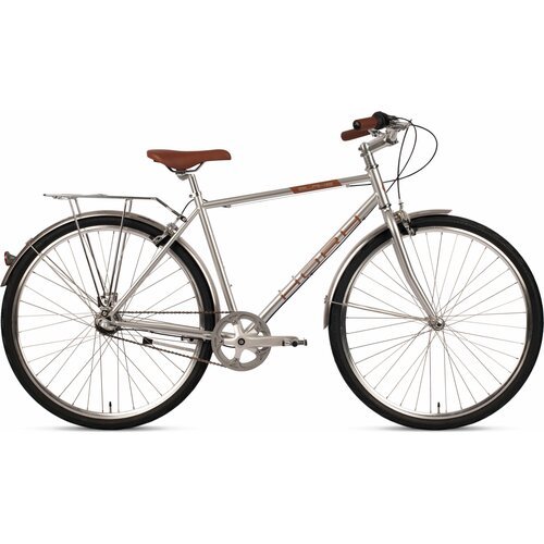 Велосипед городской HORH BLAKE (2023), ригид, взрослый, мужской, стальная рама, оборудование Shimano Nexus, 3 скорости, ободные тормоза, цвет Silver, серебристый цвет, размер рамы S, для роста 160-170 см
