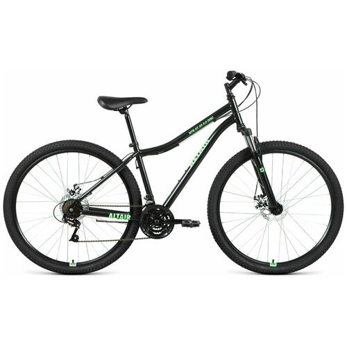 Велосипед ALTAIR MTB HT 29 2.0 disc (2021), горный (взрослый), рама 19', колеса 29', черный/ярко-зеленый, 16.5кг [rbkt1mn9q005]