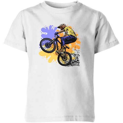 Детская футболка «Велосипедист, горный велосипед, mountain bike» (104, белый)