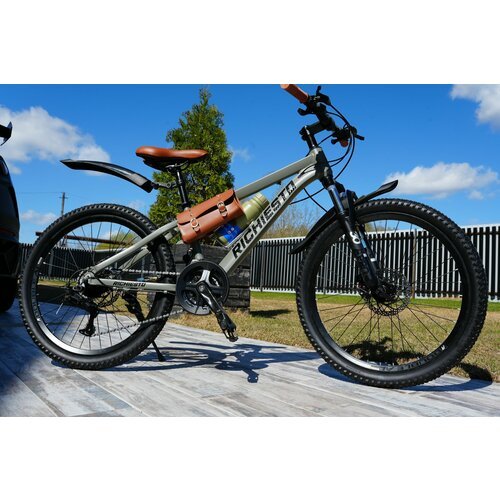 Велосипед RICHIESTO 24' Алюминиевая рама 14' Горный Для детей и подростков Спортивный Универсальный, зелено-коричневый