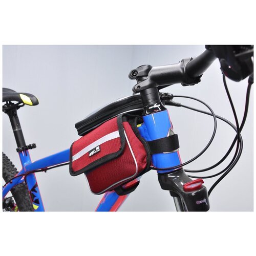 Сумка для велосипеда на раму, велоштаны, с окошком для телефона Course, 15*15*11 см, красный