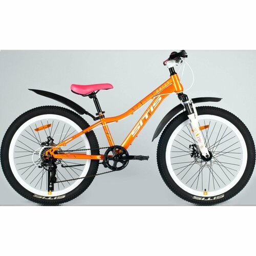 Велосипед SITIS DAISY 24' 7sp (2024) Yellow-White-Red, подростковый для девочек, сталь, 7 скорость, дисковые механические тормоза, размер рамы 12, рост 130-145 см