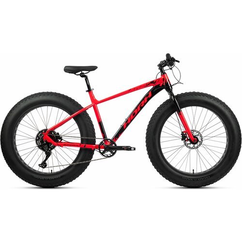 Велосипед fat-bike, фэтбайк HORH BUFFALO 26' (2023), ригид, взрослый, мужской, алюминиевая рама, оборудование Microshift, 9 скоростей, дисковые гидравлические тормоза, цвет Black-Red, черный/красный цвет, размер рамы 17', для роста 170-180 см