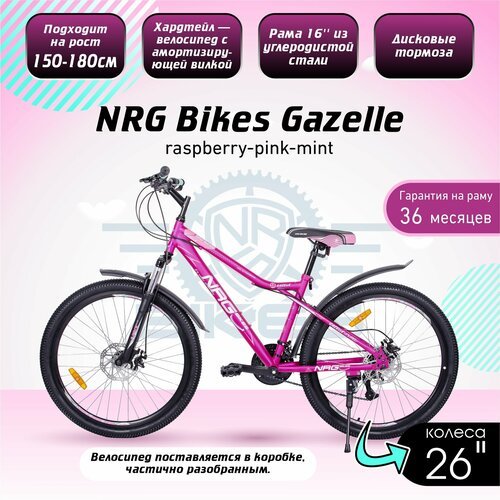 Горный Велосипед NRG Bikes GAZELLE 26'/16' raspberry-pink-mint, 21 скорость