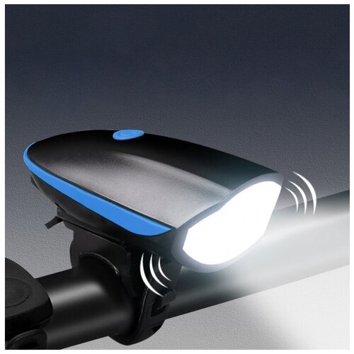 Аккумуляторный велосипедный фонарь с мощной сиреной, 5 режимов звука, влагозащищенный Bf, 7588-B, голубой