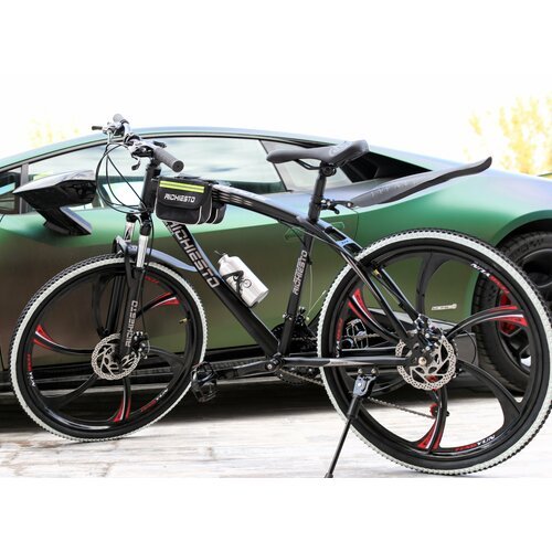 Велосипед RICHIESTO 26' на литых дисках, Горный Спортивный Унисекс, черный глянец